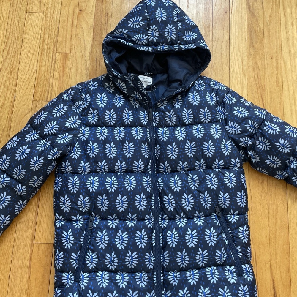 Nordstrom By Cristina Marti ez Blue Patterned Puffer Jacket size M NWT